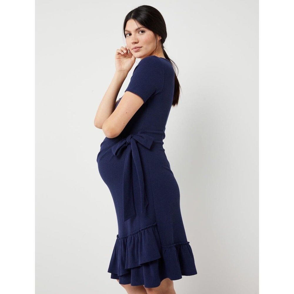 a pea in the pod RUFFLE HEM SIDE TIE MATERNITY DRESS Navy